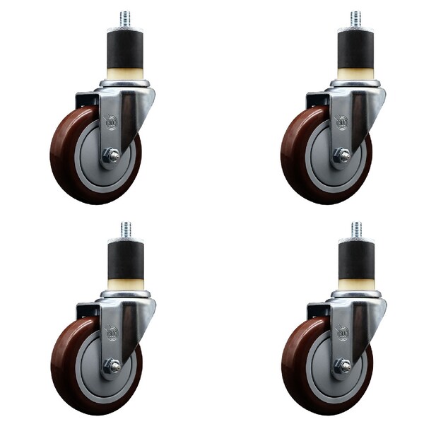 Service Caster 4'' SS Maroon Poly Wheel Swivel 1-7/8'' Expanding Stem Caster Set, 4PK SCC-SSEX20S414-PPUB-MRN-178-4 - main